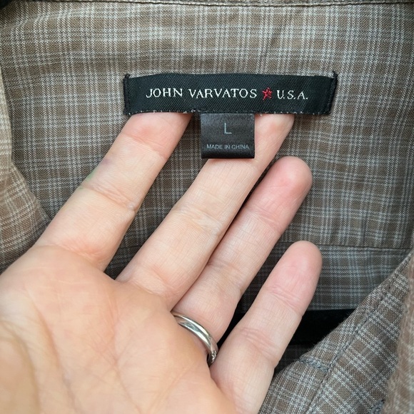 John Varvatos Plaid Brown Button Up Long Sleeve Size Large - Picture 3 of 6
